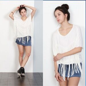 POL Cream Fringe Top